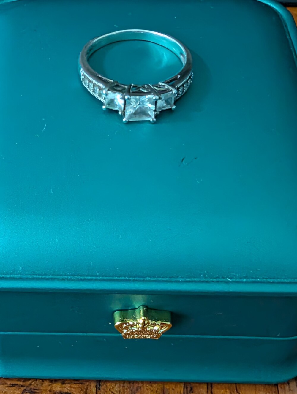 Sterling Silver Three-Stone Cubic Zirconia Engagement Ring - Size 8